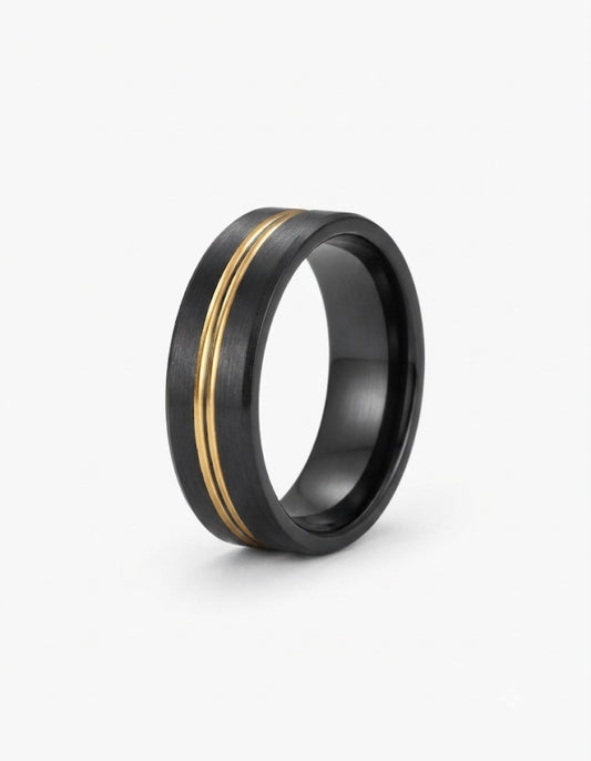 Plain Black Golden Line Stylish Ring for Men 991107