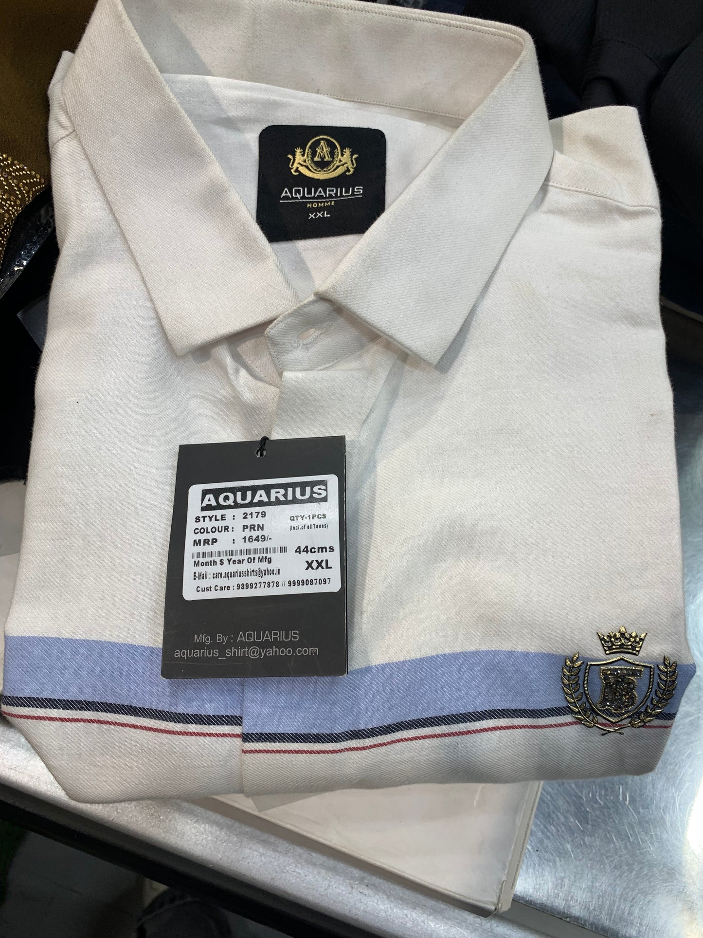 Aquarius White Color With Line Print Design Premium Quality Shirt 2179