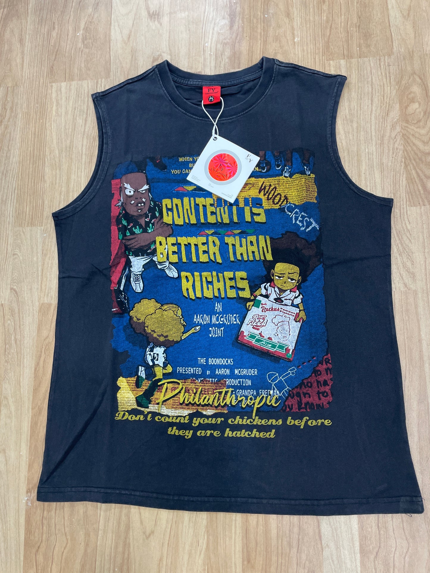 FY Fanyestore  Dark Grey Colour Contentis Better Than Riches Print Premium Quality Tank Top FY3622