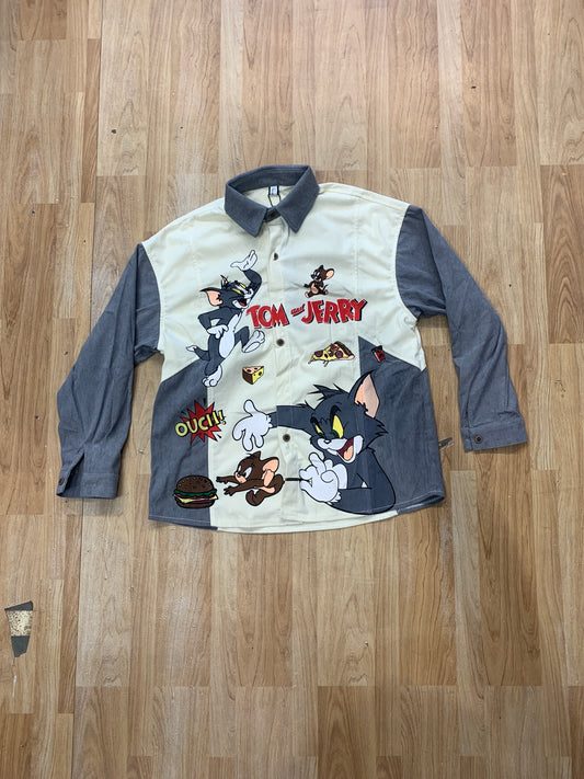 Shirt Grey sleeve & collar Off white Colour Tom and Jerry print 88812
