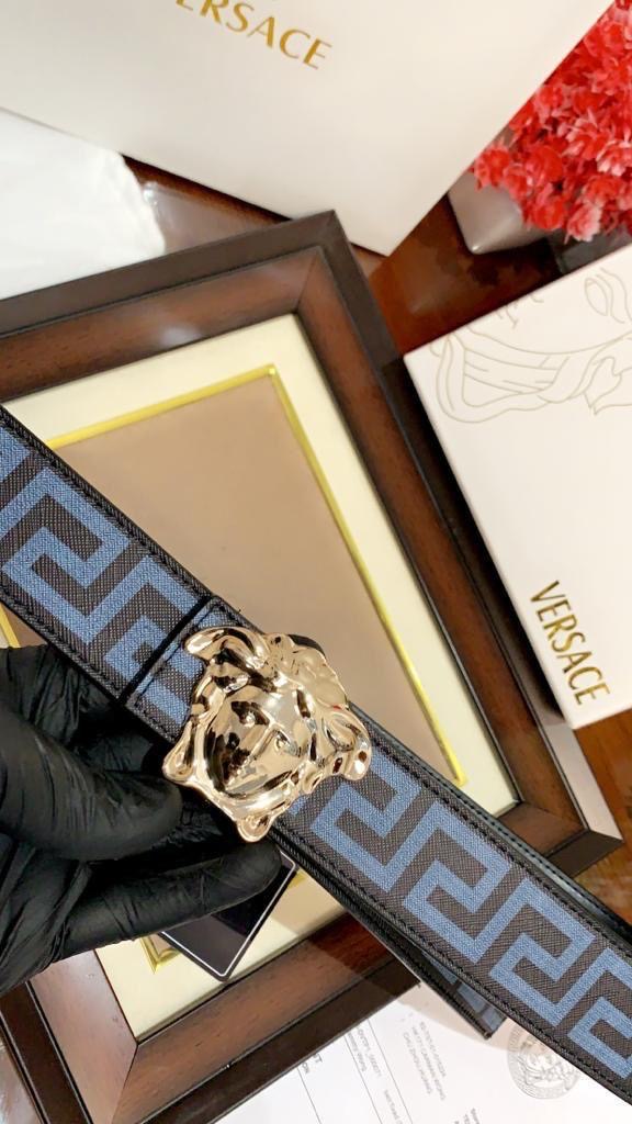 Ver Rev Black Print Strap Golden Buckle Belt 989066