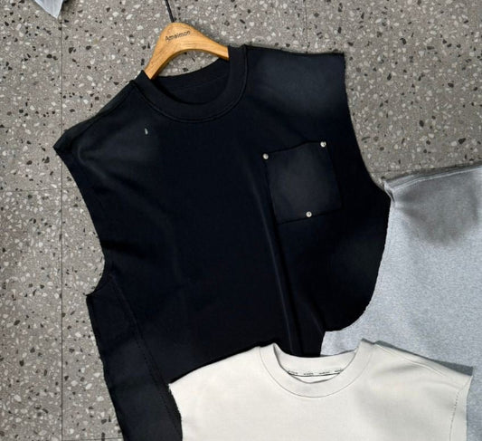 Black Grey Faded Colour Pocket Cut Sleeve Sandos HN036