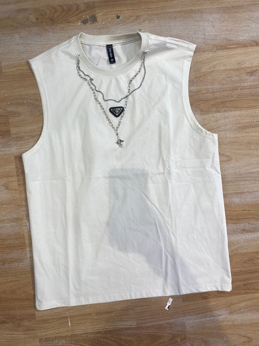 Cream ARP Tank Top With Attach Chain 20237
