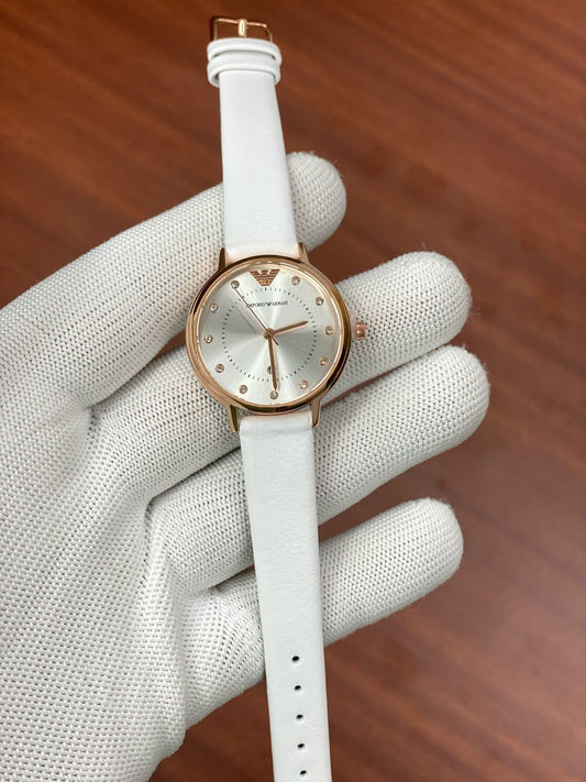 Mra White Strap Copper Ring Silver Dial Ladies Watch 987764