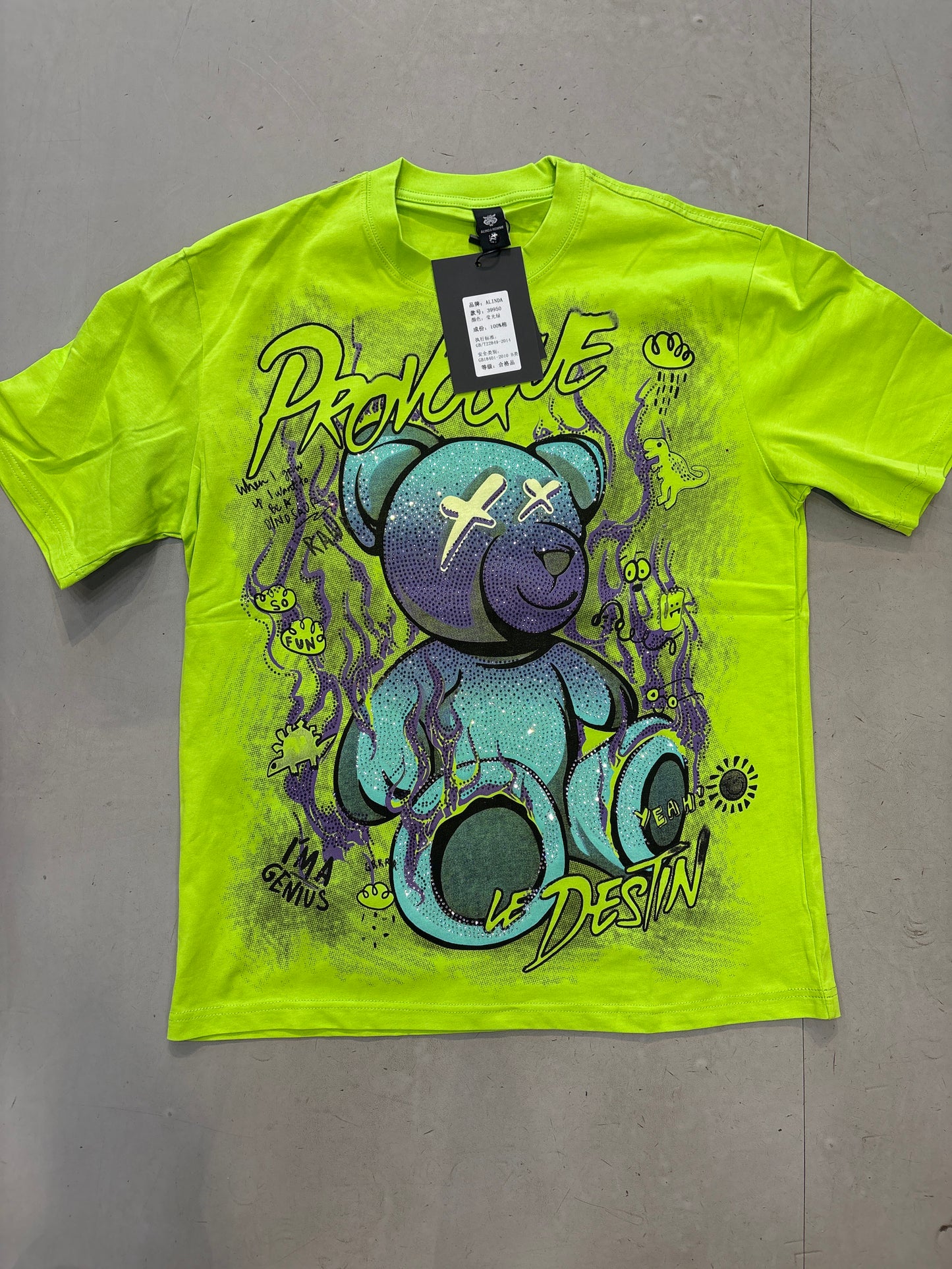 ALINDA HOMME Green Colour PROVOQUE Teddy Stone Print Imported Oversized Unisex TShirt 39950