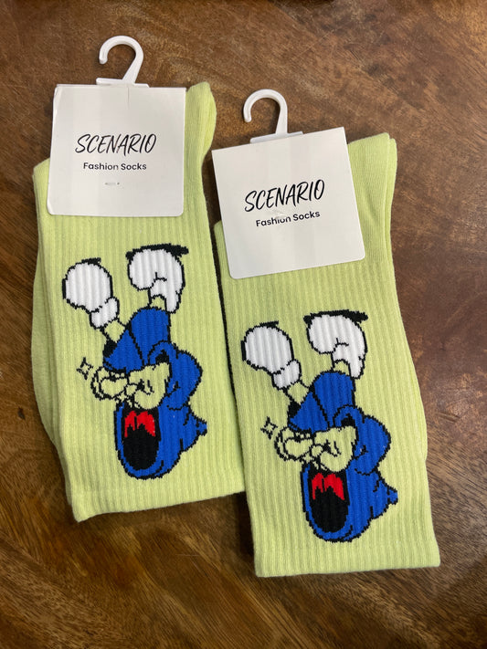 Scenario Green Colour Blue White Print Premium Quality Full Socks 991196