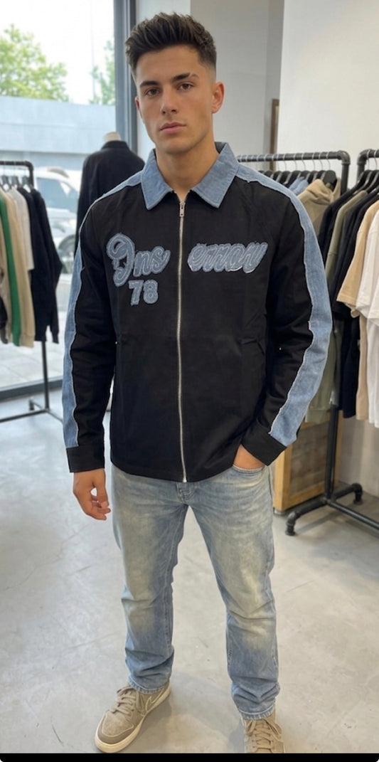 Vogue Design Black Colour Blue Denim Dnserrar 78 Print With Zip Full Sleeve Imported Men’s Shirt 1009