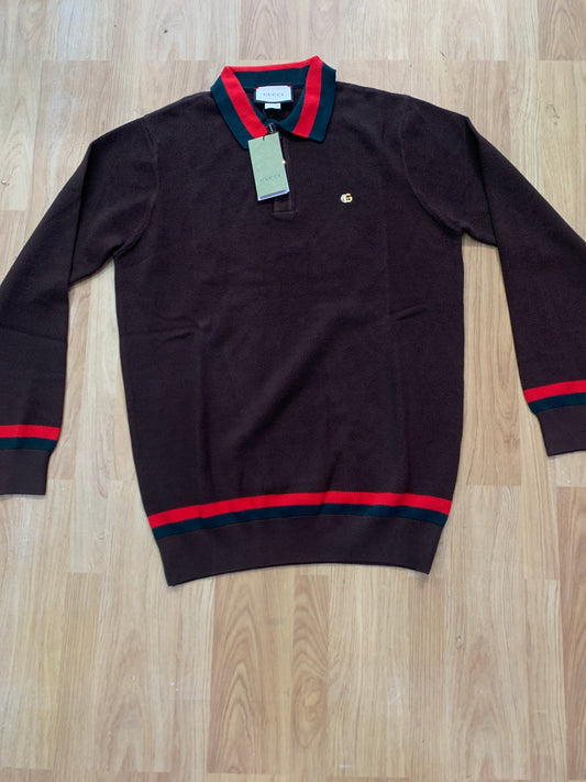 CUG Brown Colour With Print  Collar TShirt Full selves 80825
