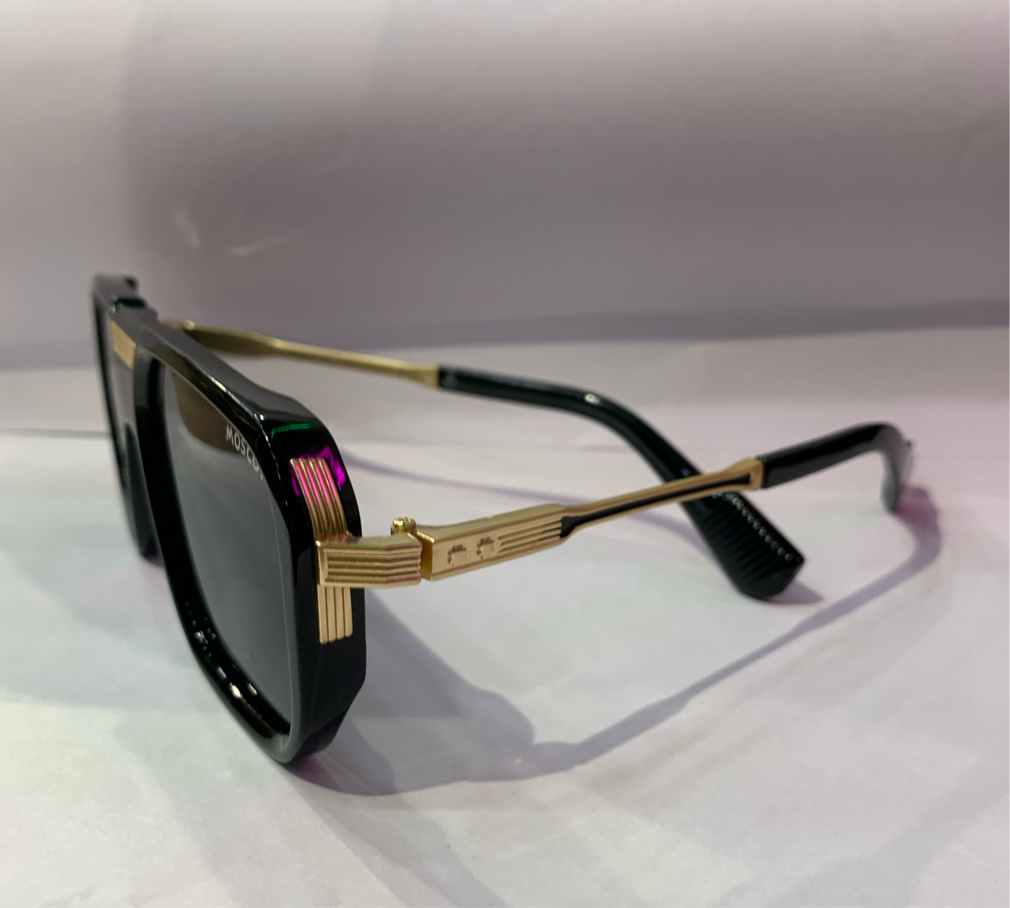 SOM Glossy Black Frame Trancy Black Shade Golden Stick Unisex Sunglasses ML-98173 55 15 143 C1