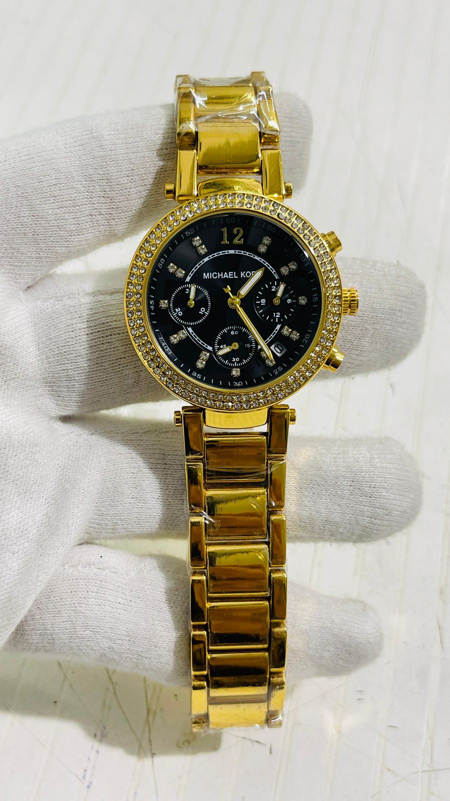 Cim Golden Chain black Dial Studed Ladies Watch 989366