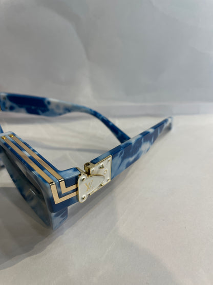 UOL Blue White Frame Black Shade Unisex Sunglasses 86229XX 50 18 145