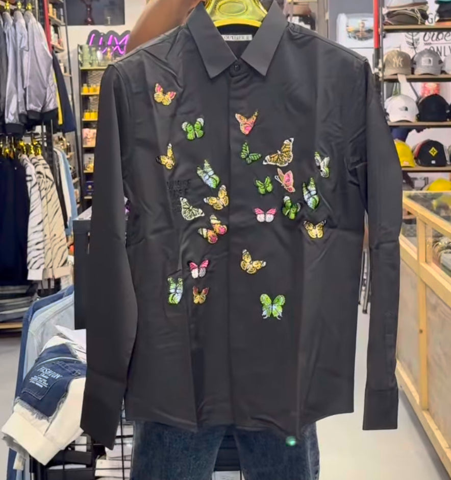 OUTLIER Black Colour Butterfly Print Full Sleeve Imported Shirt 25522