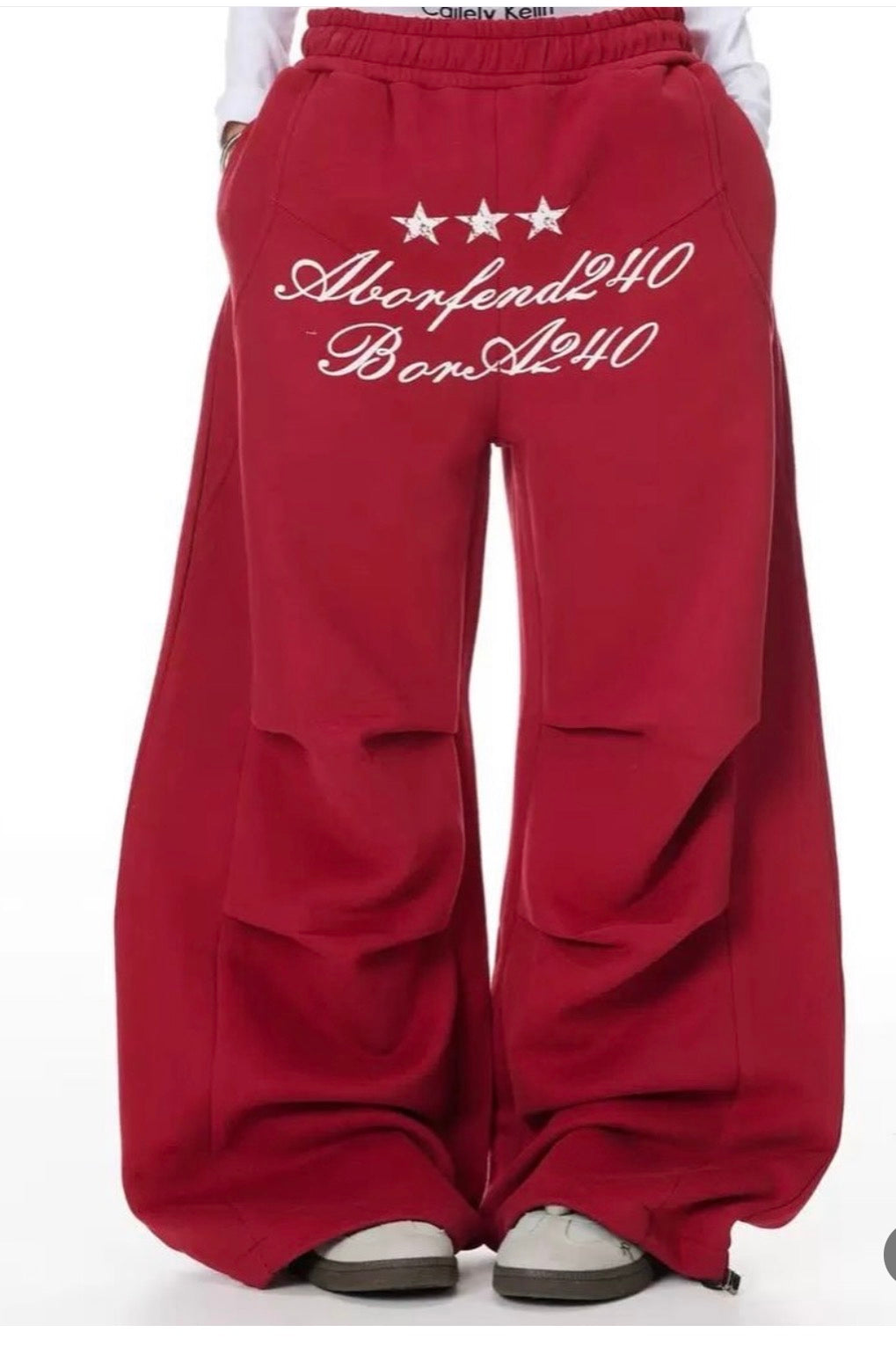 Jinlikaidao Red Colour White Star Print  Premium Quality Imported Baggy Fit Lower 3141