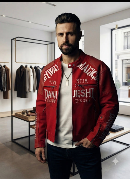 D.J.S Red Colour Danjueshi Silver Embroidery Print Imported Jacket 26616-A