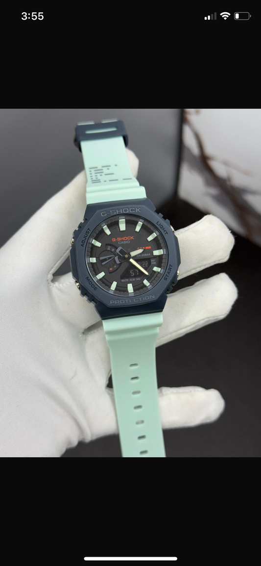 Hsg Mint Green Silicone Strap Black Dial Water resistant Sports Men Watch 989380