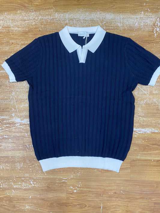 Ultimate Details Navy Blue colour Knitted White Collar Premium Quality Unisex Collar T-Shirt K87017