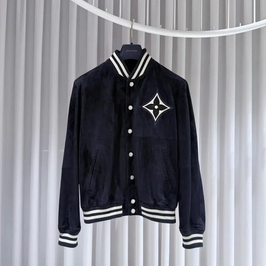 Uol Black Velvet Leather Black White Stripe Coller Heavy Quality Jacket 989766