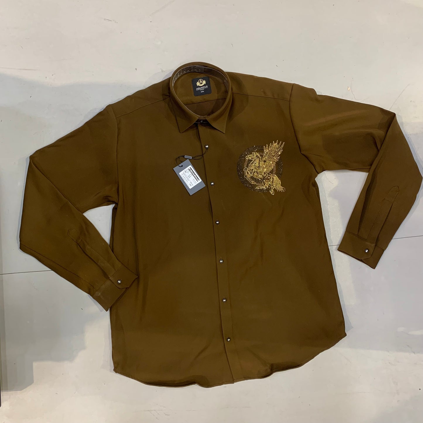 AQUARIUS Brown Colour Unicorn Gold Black Stud Design Premium Quality Full sleeve Shirt 2573
