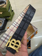 RUB BUR Gold Buckle Black Beige Check Double Side Strap Premium Quality Imported Unisex Belt 990667