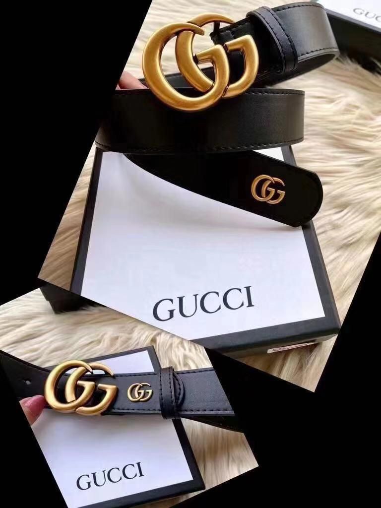 CUG GUC Golden Buckle Black Strap Premium Quality Imported Unisex Belt 612