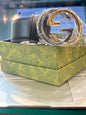 CUG GUC Gold Silver Buckle GG Print Black Unisex Belt GG-8