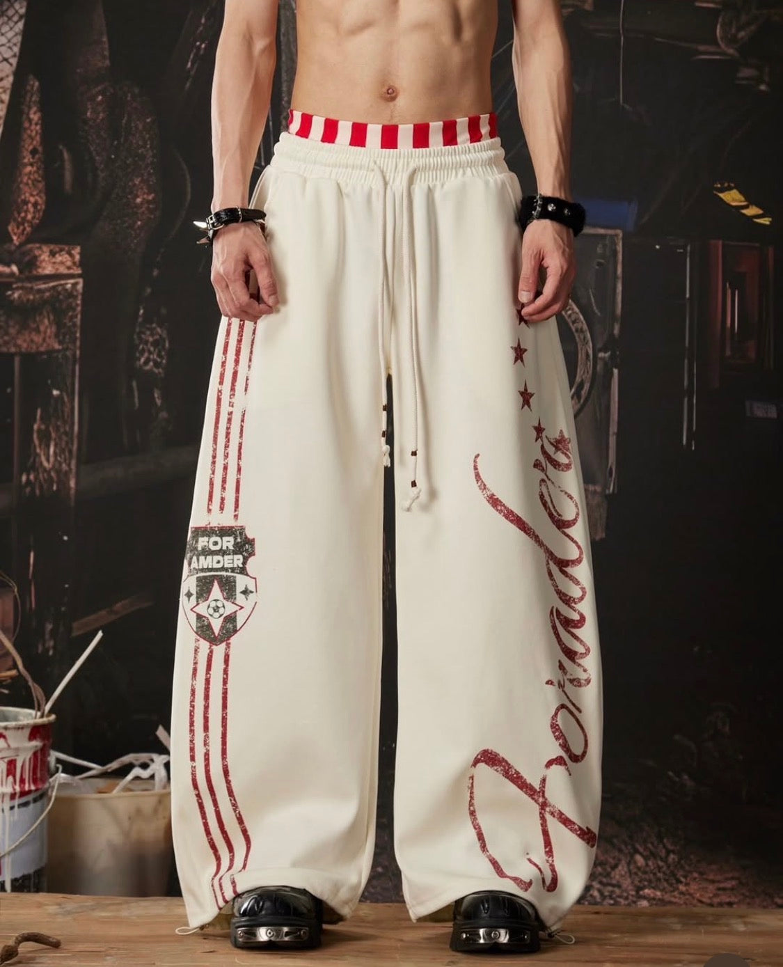 Jinlikaidao Cream Colour Red Strap Foramder Print  Premium Quality Imported Baggy Fit Lower 3224