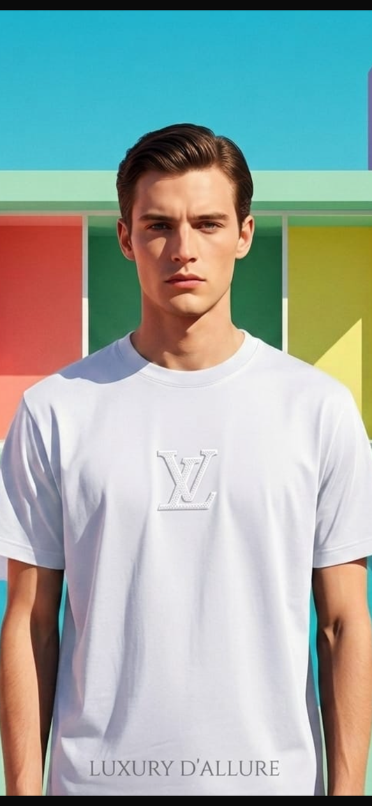 UOL LOU White Colour LV  Embroidery Imported Oversize Unisex T-shirt 990722
