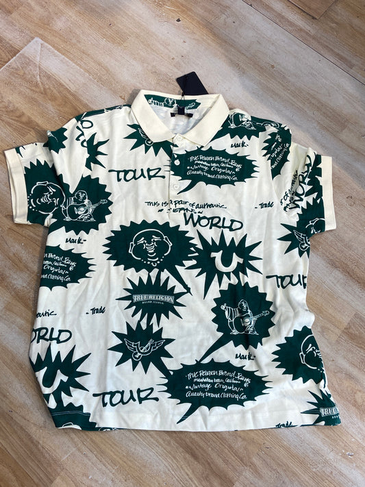 URT Cream Green Print Collar Premium Quality Men’s Polo T Shirt