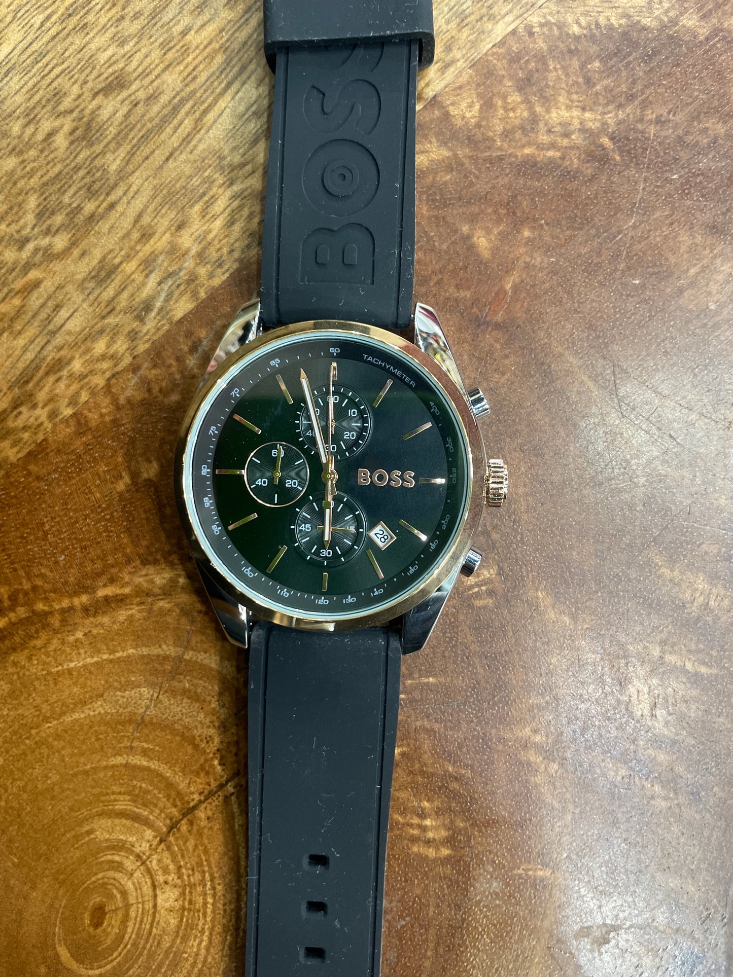 SOB BOS Black Silicon Strap Black Copper Dial Men’s Watch 990968