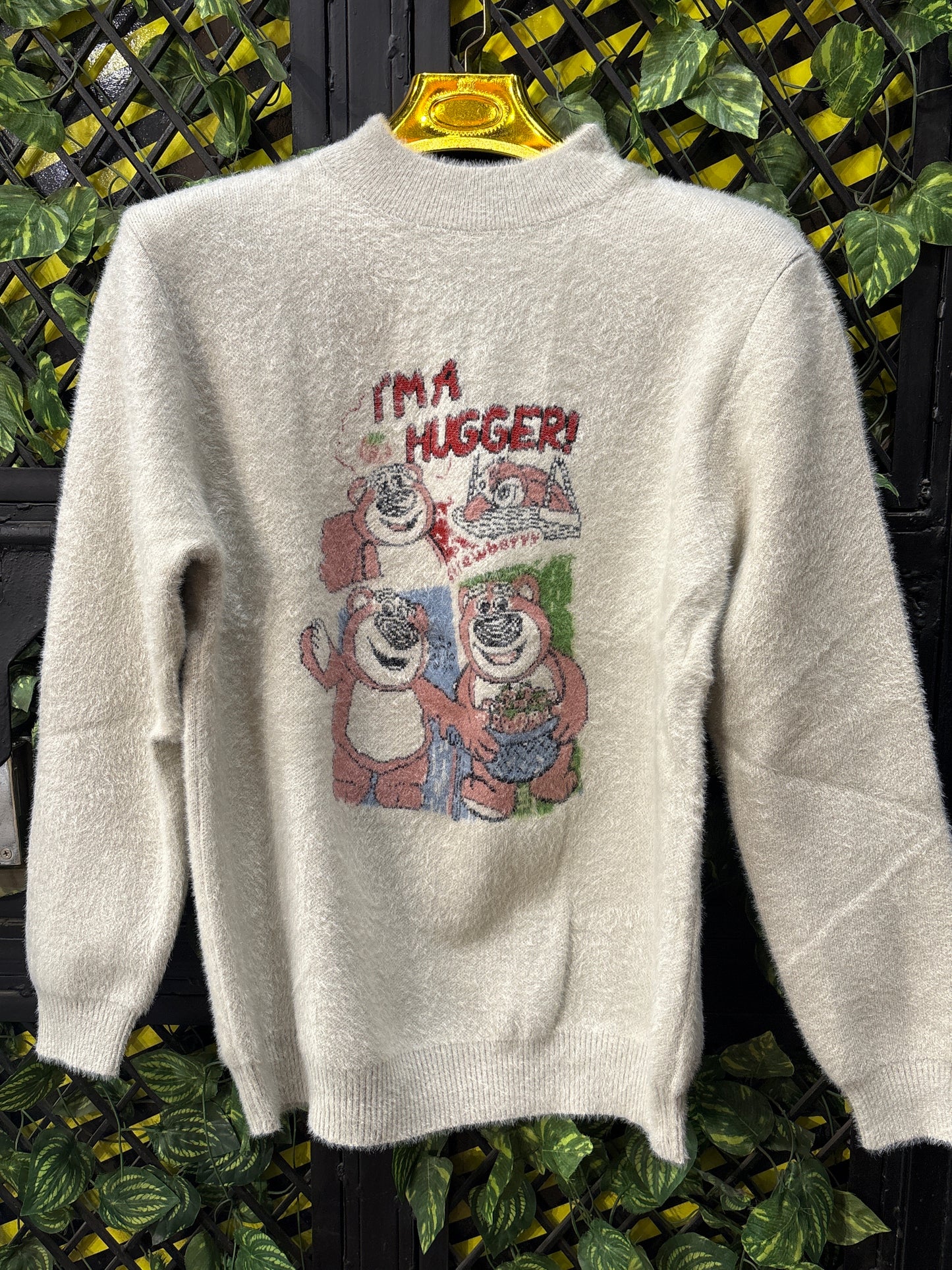 Mashidu Cream Beige Colour I M Hunger Red Pink Colour Teddy Print Colour Sweatshirt 39045