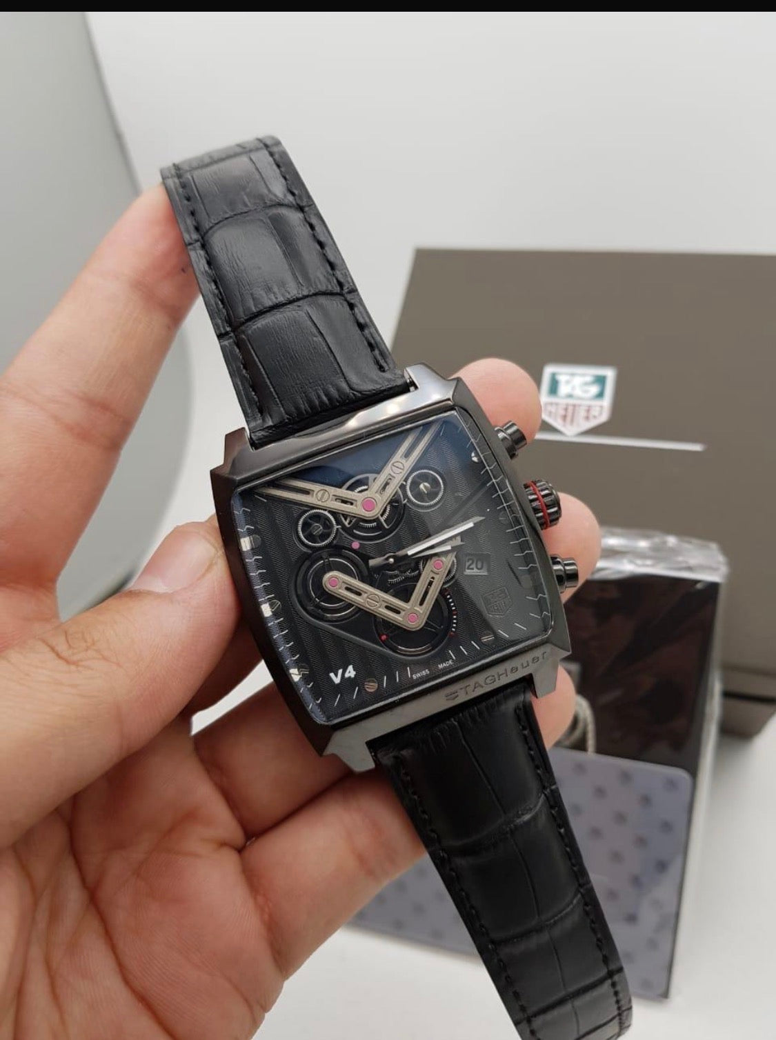 Gat Black Leather Strap Black Dial Heavy Japanese Machinchery Men’s Watch 990414
