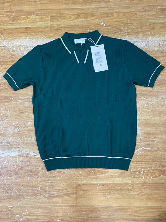 UOY Youdian Green Colour Knitted Premium Quality Unisex White Lining Collar T-Shirt  P2010
