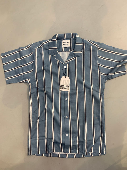 LDA Blue Colour Black White Lining Half Sleeve Men’s Shirt 989603