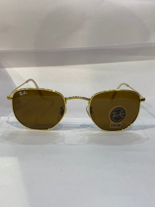 YAR Golden Frame Brown Shade Unisex Aviator Sunglass RB 3548 62 16 125