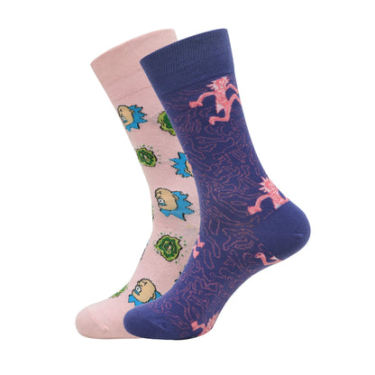 BALENZIA RICK AND MORTY COTTON CREW SOCKS FOR MEN (PACK OF 2) (FREE SIZE) (PINK, PURPLE)