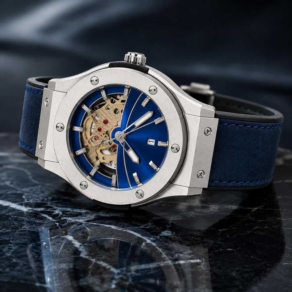 BUH HUB Blue Strap Silver Ring Blue Dial Men’s Watch 991325