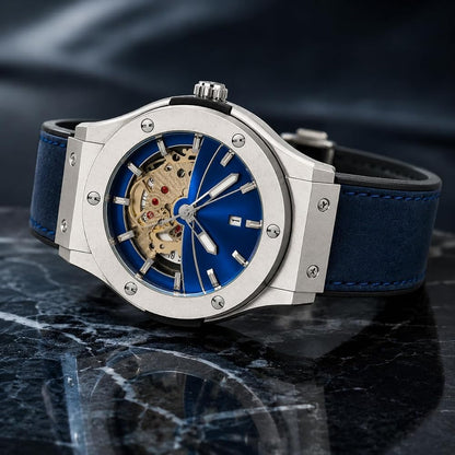 BUH HUB Blue Strap Silver Ring Blue Dial Men’s Watch 991325