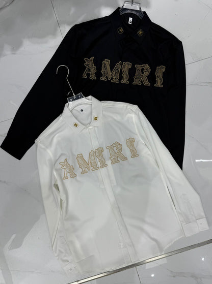 Ami Ima White Colour Golden Embroidery Full Sleeve Imported Shirt 6688
