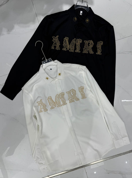 Ami Ima White Colour Golden Embroidery Full Sleeve Imported Shirt 6688