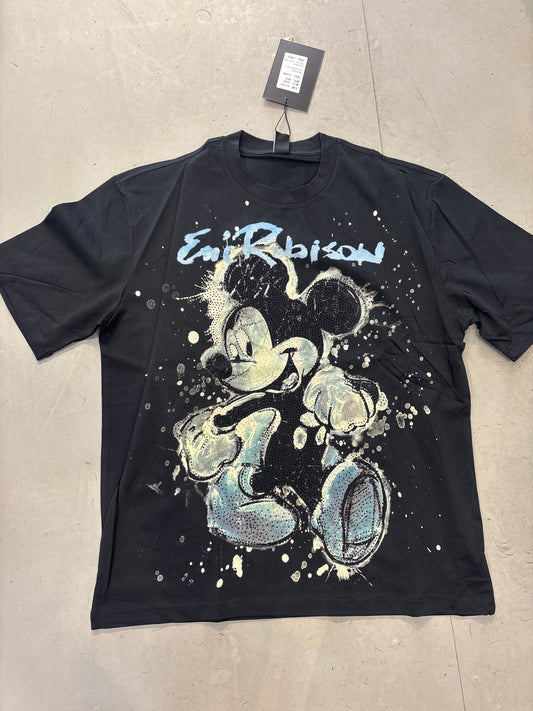 ALINDA HOMME Black Colour Enc Robison Micky Stone Print Imported Oversized Unisex TShirt 39962