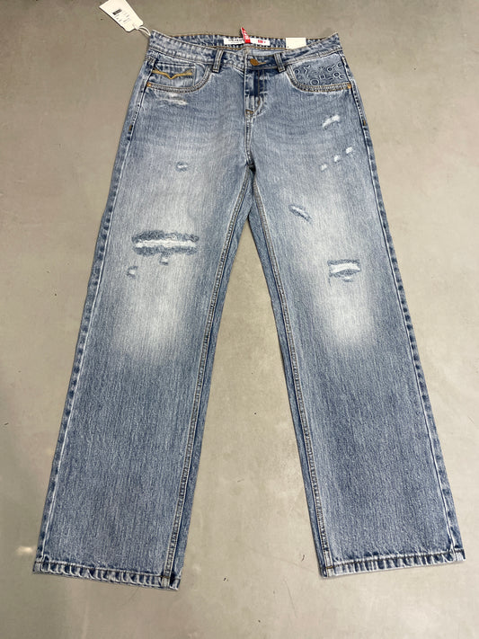 DRAKON Faded Light Blue Colour Rugged Style Premium Quality Straight Fit Imported Denim Jeans 1006-A