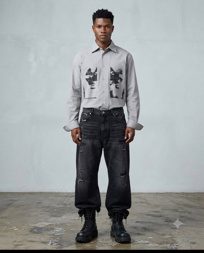 Savage Base Grey Colour Face Print Premium Quality Full Sleeve  Imported Shirt 9488-A