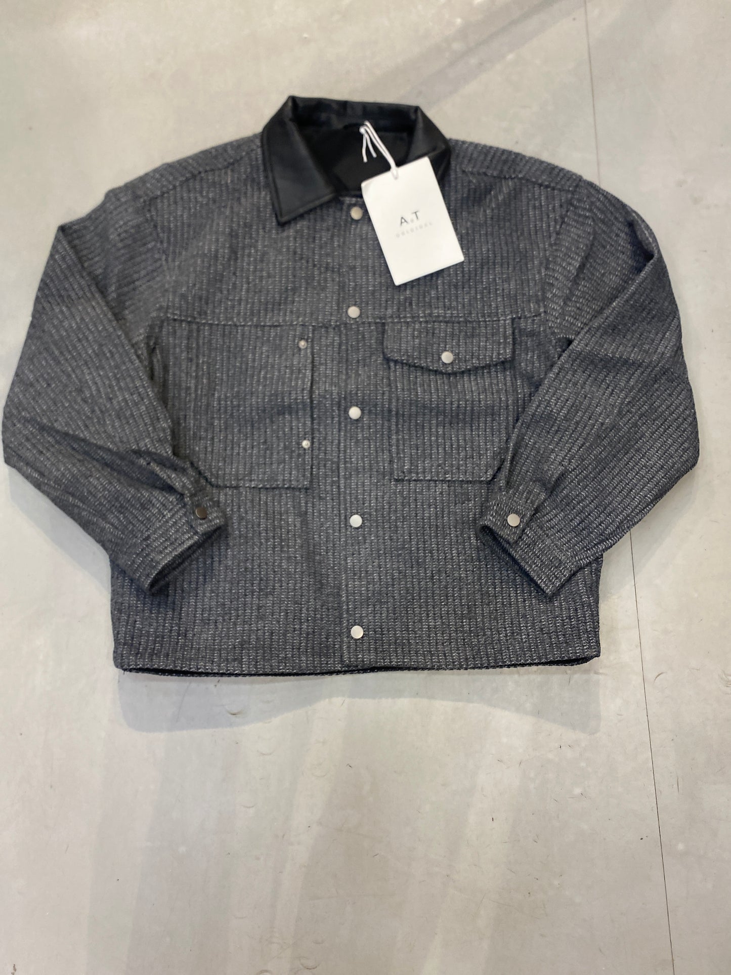 AT Dark Grey Black Collar Cardigan Coat Unisex Jacket H78