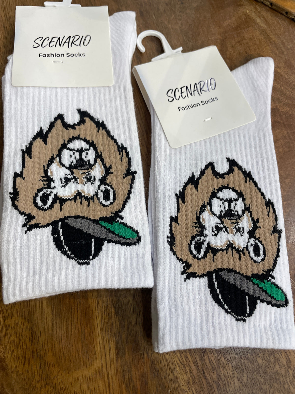 Scenario White Colour Lion Print Premium Quality Full Socks 991199