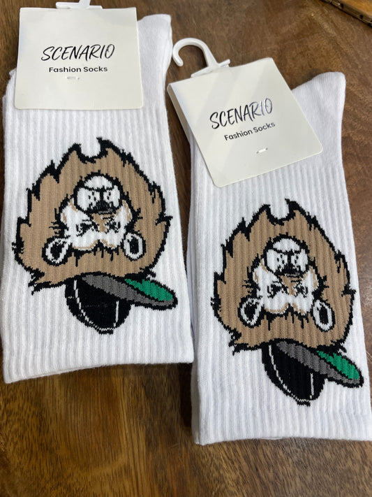 Scenario White Colour Lion Print Premium Quality Full Socks 991199