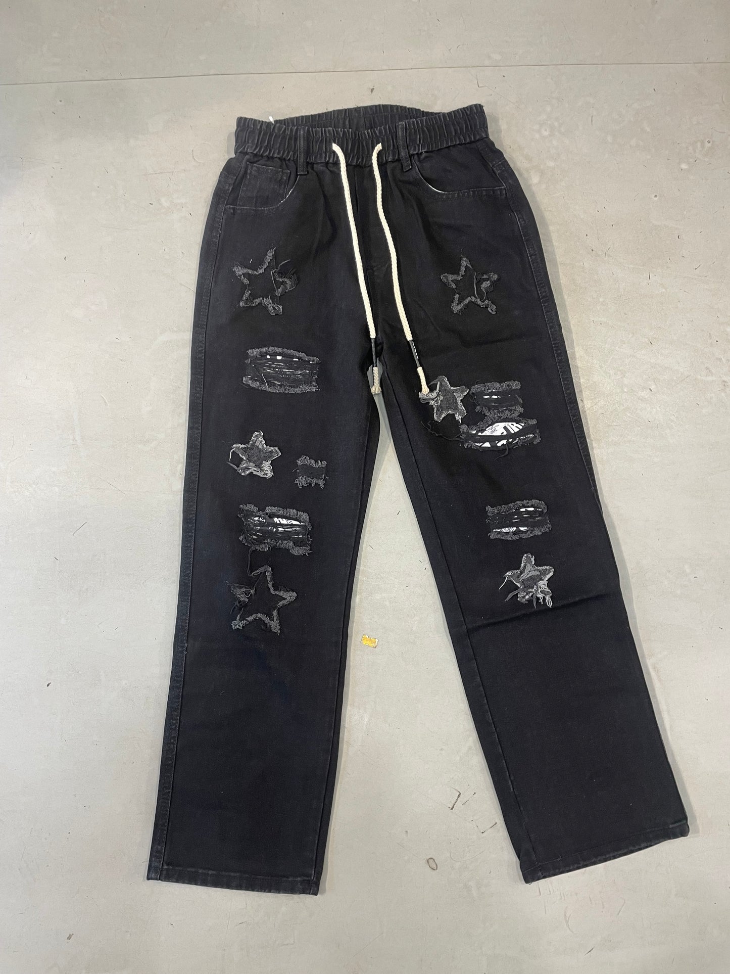 FASHION DESIGN Grey Black Colour Star Embroidered Imported Unisex Cargo Jeans 2888