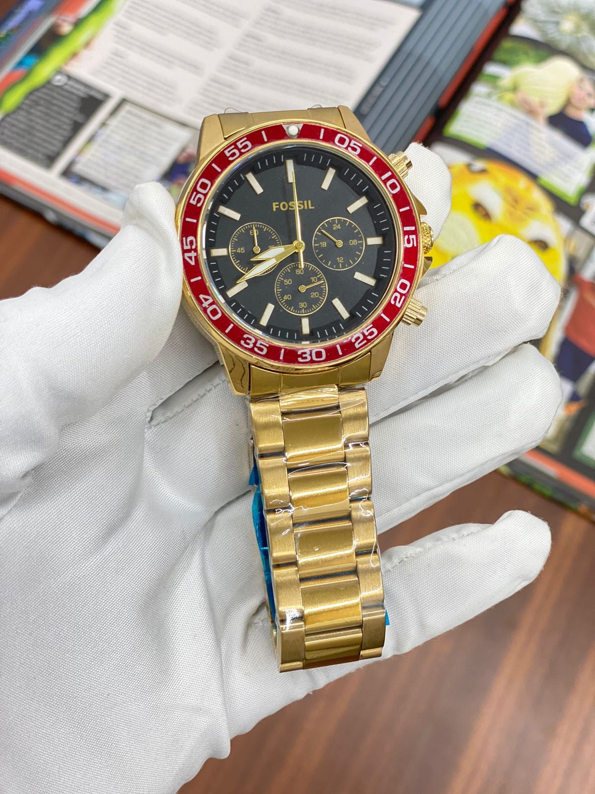 Sof Gold Chain Red Ring Black Dial Chronograph Working Men Watch 901508