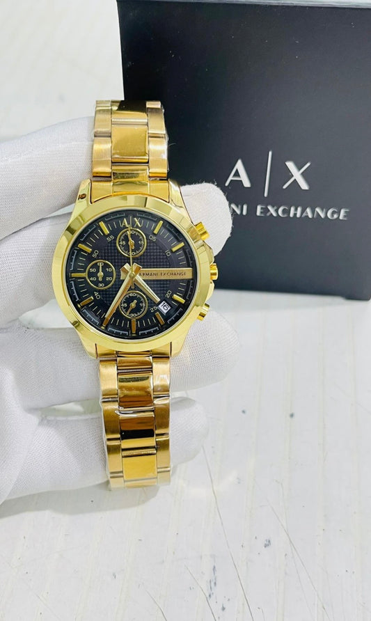 Mra Aix Golden Chain Black Dial Chronograph Working Unisex Watch 989855