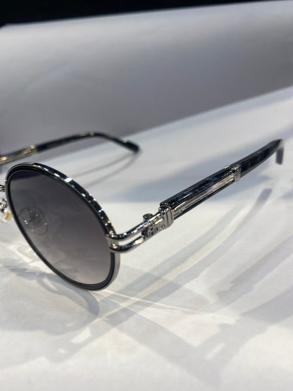 YAM Silver Black Frame Black Shade Unisex Sunglass 5G111 50 18 150