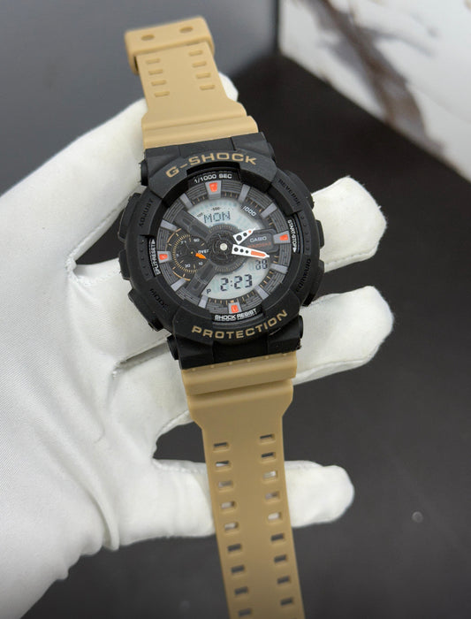 Hsg Khaki Silicone Strap Black Dial Water resistant Sports Men Watch 989499